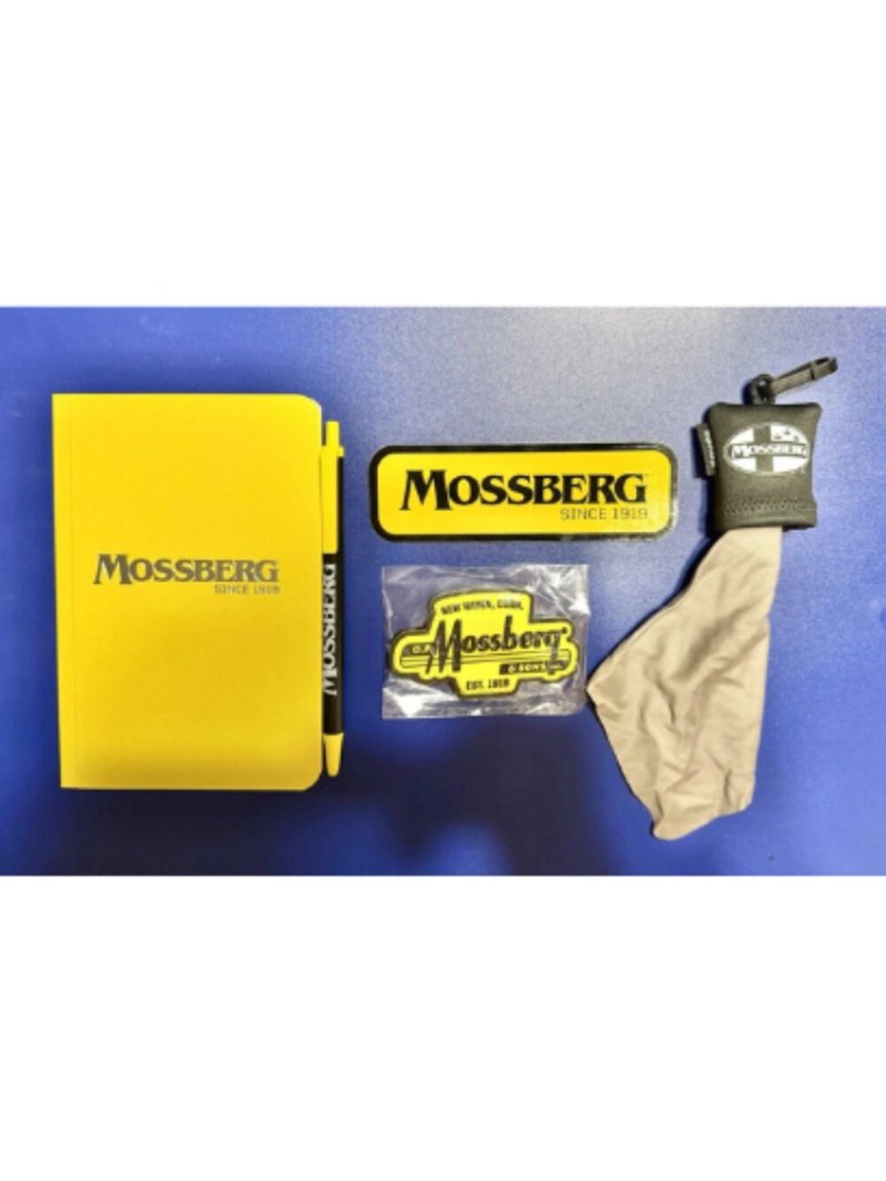 Bundle of 5 MOSSBERG Swag - Journal + Pen + Decal + PVC Patch + Cleaning Cloth